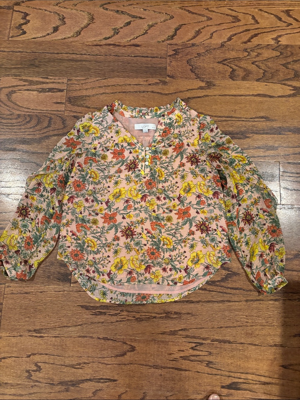 LOFT Peach Floral Puff-Sleeve Blouse